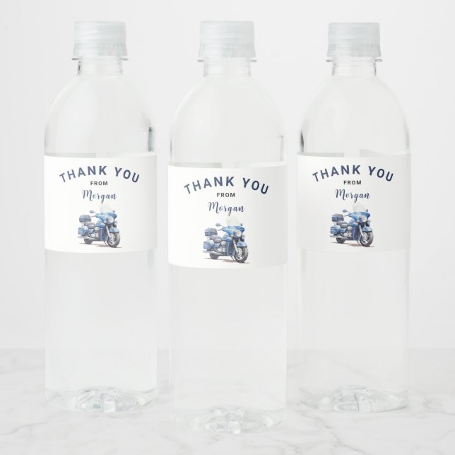 Editable Motorbike Birthday Water Bottle Label (Bottles)