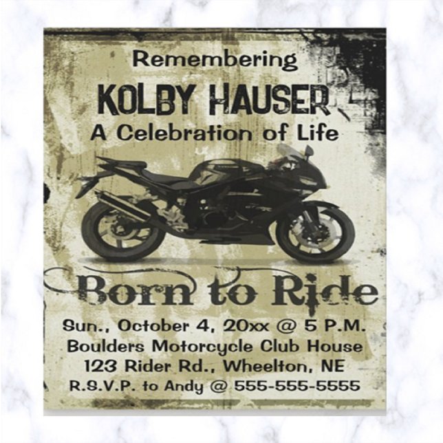 Editable Motorcycle Celebration of Life  Invitation (Creator Uploaded)