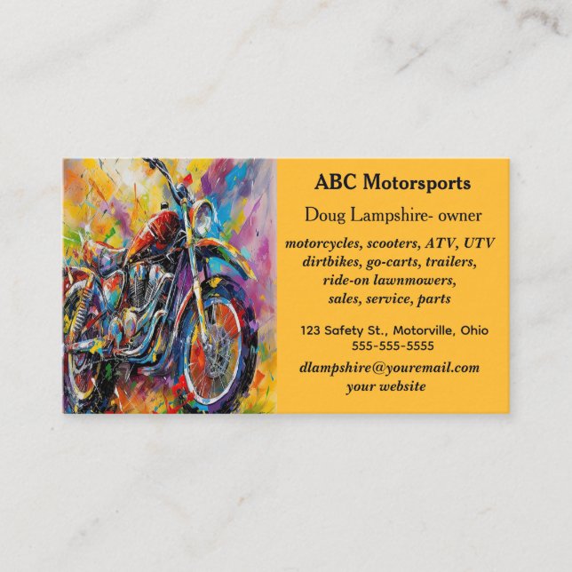 Editable Motorsport ATV Motorcycle Vehicles Business Card (Front)