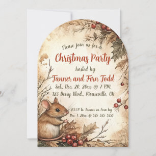 Editable Mouse And Berries Christmas Party Invitation
