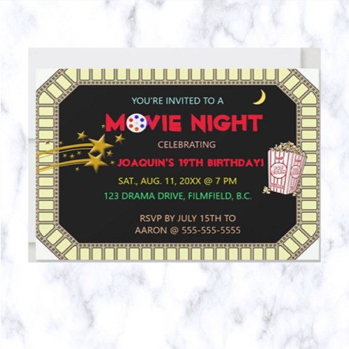 Editable Movie Night Birthday Party Invitation