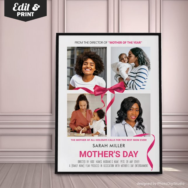 Editable Movie Poster Mothers Day Gift for Mom (Personalized Mothers Day Movie Poster Gift, Custom Portrait Print for Mom, Unique Gift for Mom)