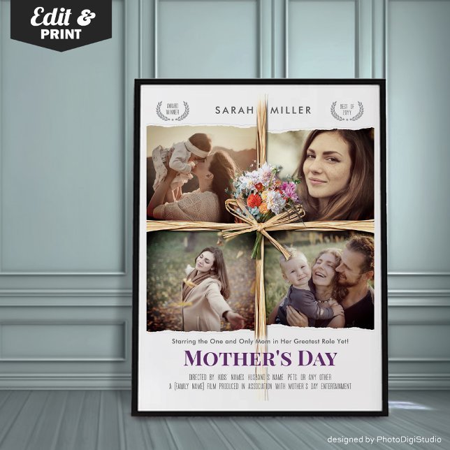 Editable Movie Poster Mothers Day Gift for Mom (Personalized Mothers Day Movie Poster Gift, Custom Portrait Print for Mom, Unique Gift for Mom)