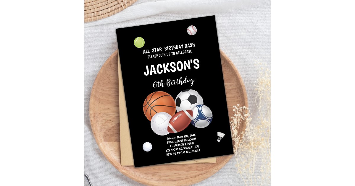 Editable Multi-Sport Party Invite for Boys | Zazzle