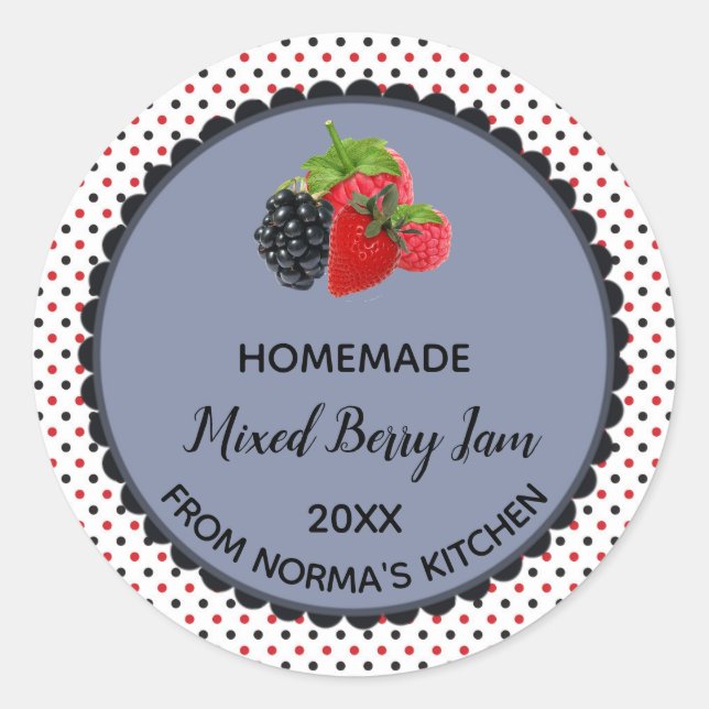 Editable Multicolour Polka Dot Mixed Berry Jam Classic Round Sticker (Front)