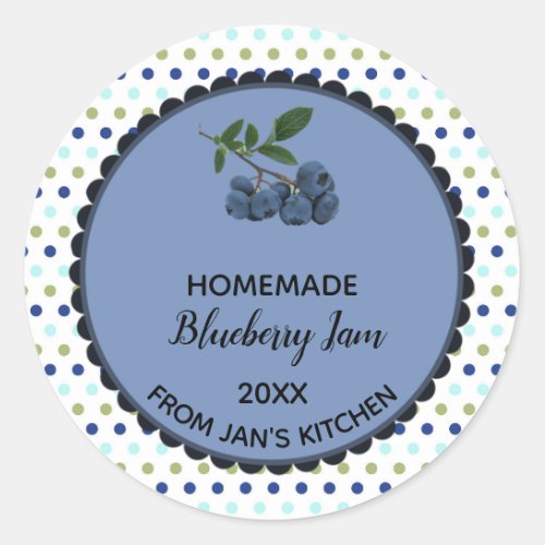 Editable Multicoloured Polk Dot Blueberry Jam Classic Round Sticker