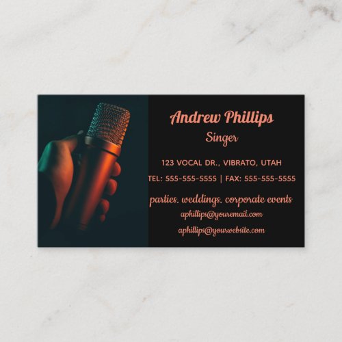Editable Musicians Microphone Photo Business Card