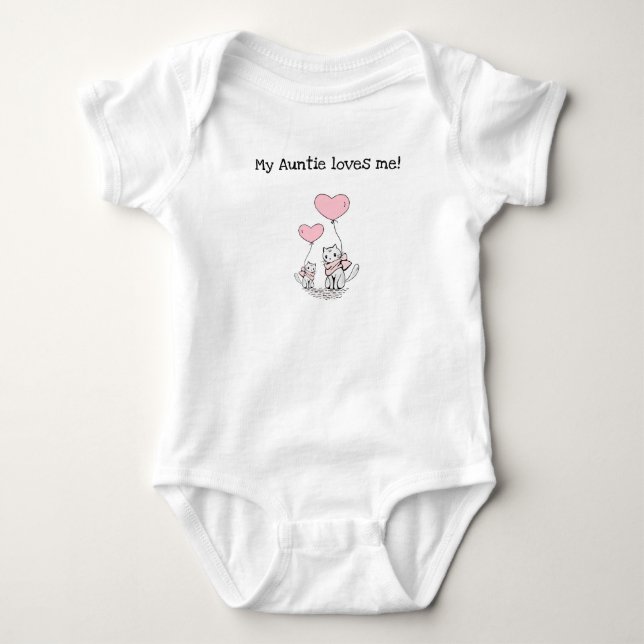 Editable My Auntie Loves Me Cats With Hearts Baby Bodysuit (Front)