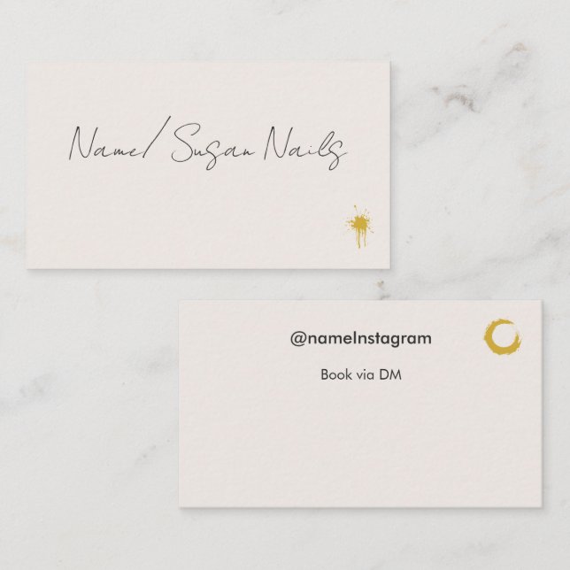 Editable Nail Tech Instagram Beige Aesthetic Business Card (Front/Back)