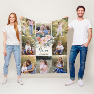 editable name 8 photo pink girly watercolour fleece blanket