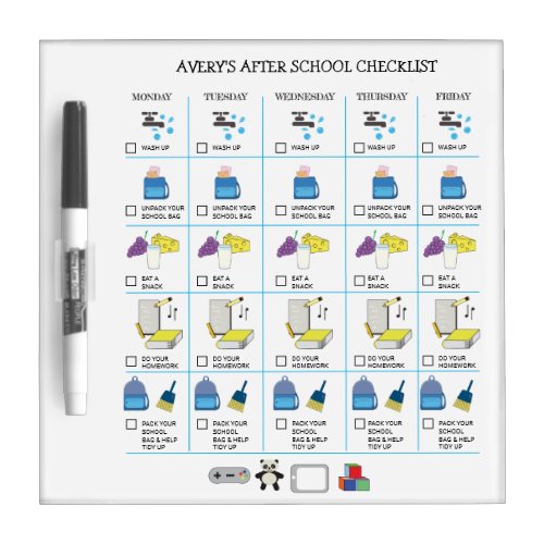 Editable Name After School Checklist Illustrations Dry Erase Board