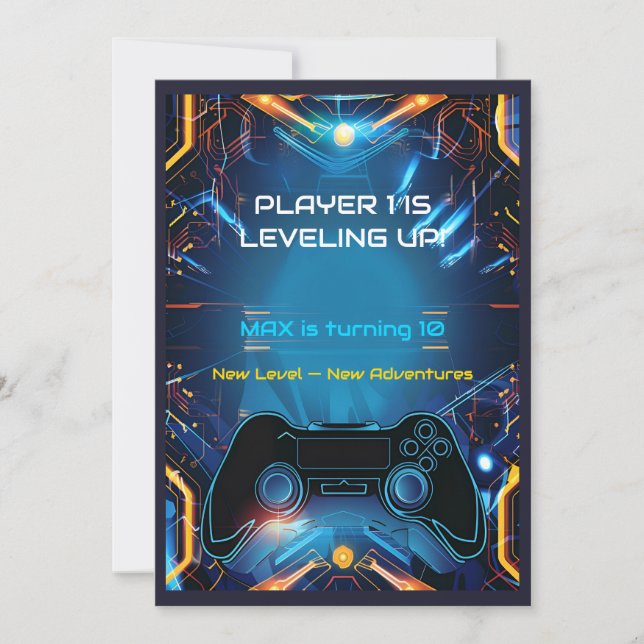  Editable Name Age Kids Gamer Party Invite (Front)