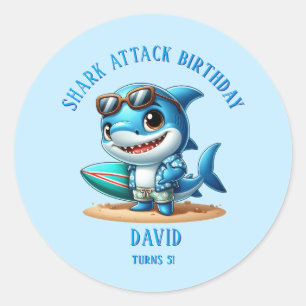 Editable Name Boys Shark Party Favor Sticker