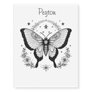 Editable Name Butterfly Flowers and Stars Temporary Tattoos