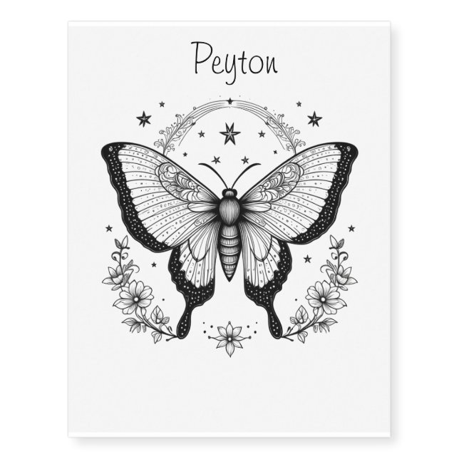 Editable Name Butterfly Flowers and Stars Temporary Tattoos (Front)