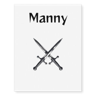 Editable Name Crossed Swords Temporary Tattoos