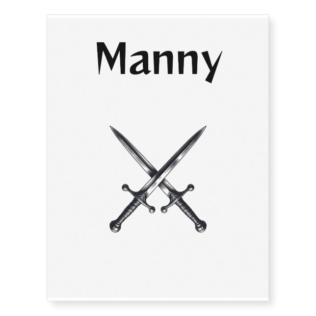 Editable Name Crossed Swords Temporary Tattoos (Front)