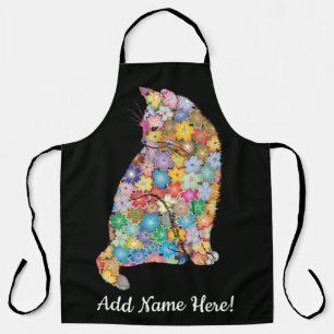 Editable Name Floral Mandala Cat Lover Apron