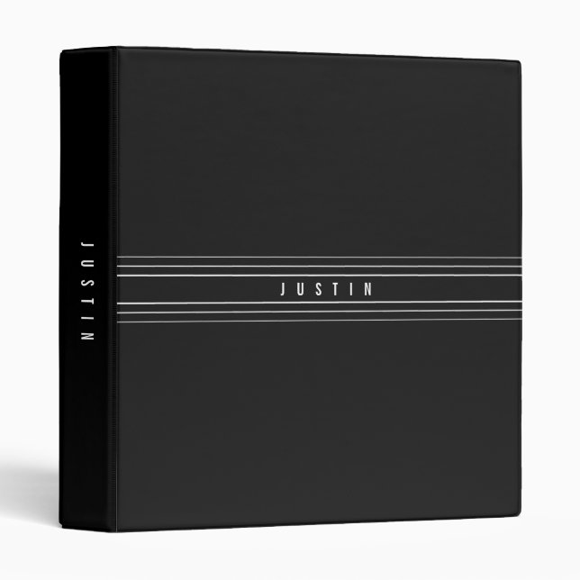 Editable Name & Geometric Stripes | Black & White 3 Ring Binder (Front/Spine)