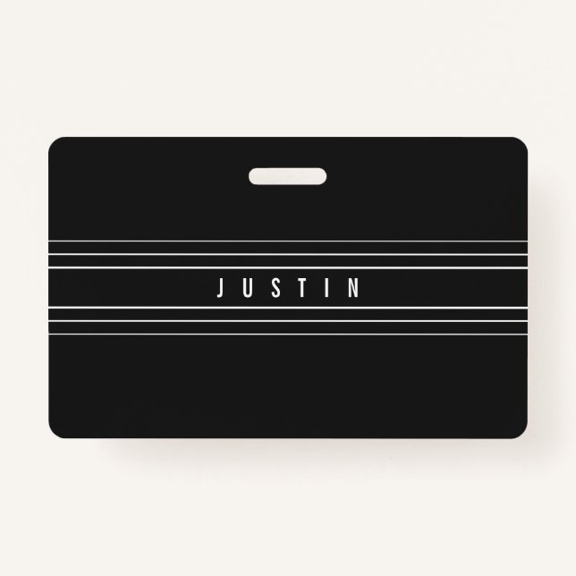 Editable Name & Geometric Stripes | Black & White Badge (Front)