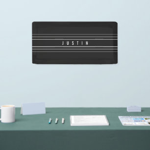 Editable Name & Geometric Stripes   Black & White Banner