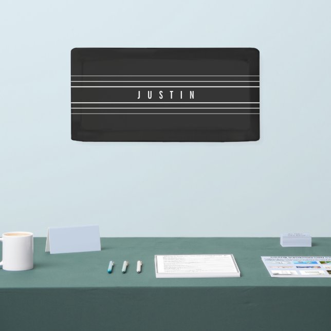 Editable Name & Geometric Stripes | Black & White Banner (Tradeshow)
