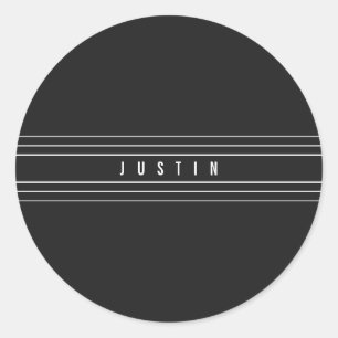 Editable Name & Geometric Stripes Black & White Classic Round Sticker