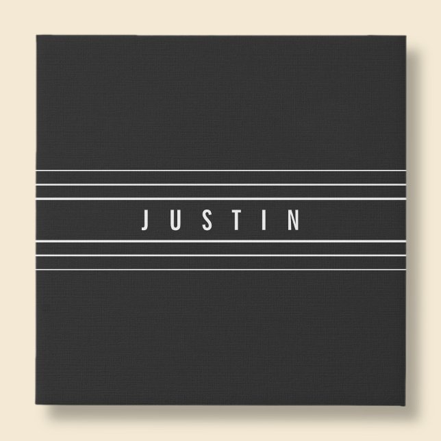 Editable Name & Geometric Stripes | Black & White Faux Canvas Print (Creator Uploaded)