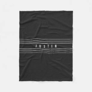 Editable Name & Geometric Stripes   Black & White Fleece Blanket