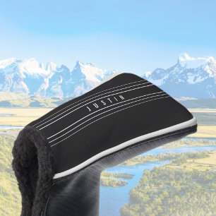 Editable Name & Geometric Stripes   Black & White Golf Head Cover