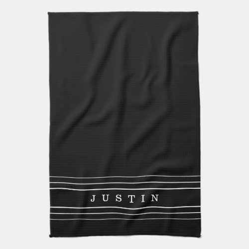 Editable Name  Geometric Stripes  Black  White Kitchen Towel