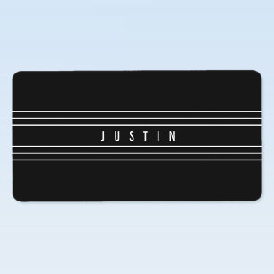 Editable Name & Geometric Stripes   Black & White Label