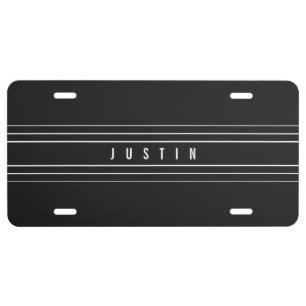 Editable Name & Geometric Stripes   Black & White License Plate