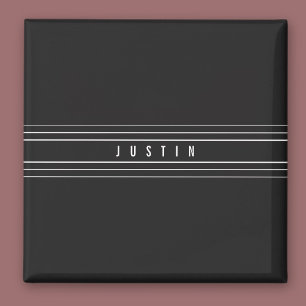 Editable Name & Geometric Stripes   Black & White Magnet