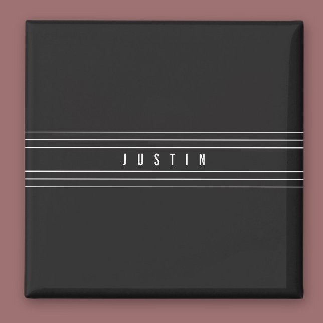 Editable Name & Geometric Stripes | Black & White Magnet (Creator Uploaded)