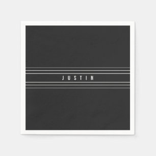 Editable Name & Geometric Stripes   Black & White Napkins