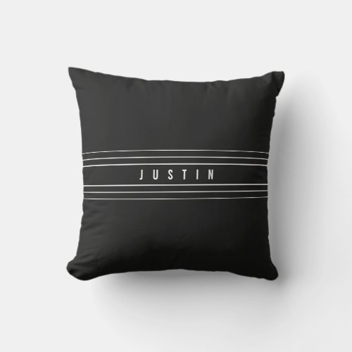 Editable Name  Geometric Stripes  Black  White Throw Pillow