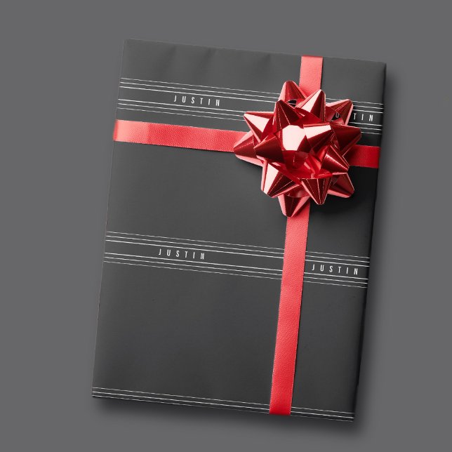 Editable Name & Geometric Stripes | Black & White Wrapping Paper (Creator Uploaded)