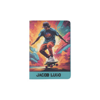 Editable Name Initials Male Skateboarder Passport Holder