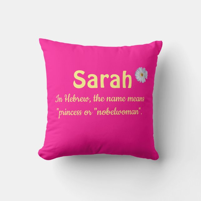 Editable Name Meaning and Gerbera Daisy Throw Pillow (Front)