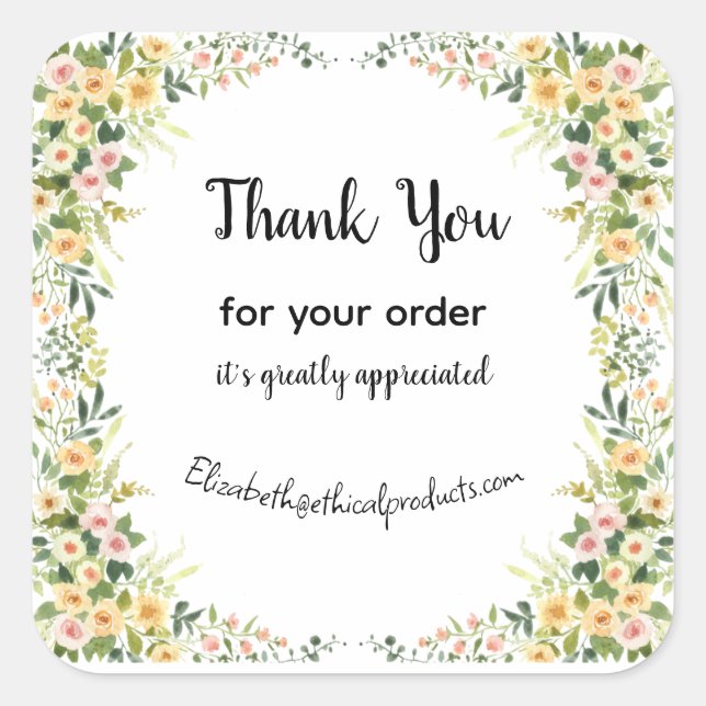 Editable name & message whimsical flower border square sticker (Front)