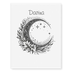 Editable Name Moon and Flowers Temporary Tattoos