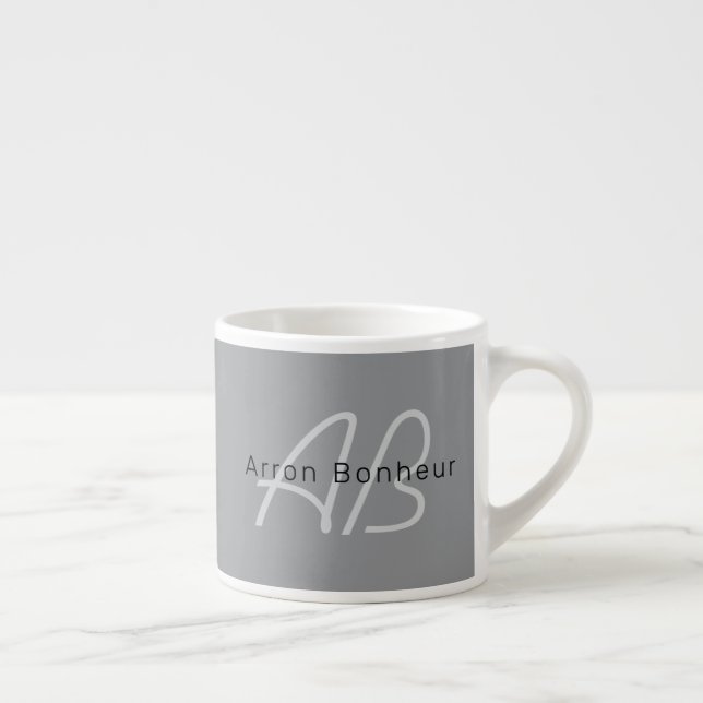 Editable Name or Greeting | Black & Dark Gray Espresso Cup (Right)