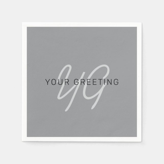 Editable Name or Greeting | Black & Dark Gray Napkins (Front)