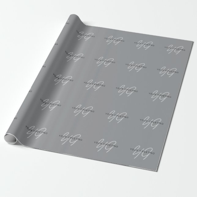 Editable Name or Greeting | Black & Dark Gray Wrapping Paper (Unrolled)