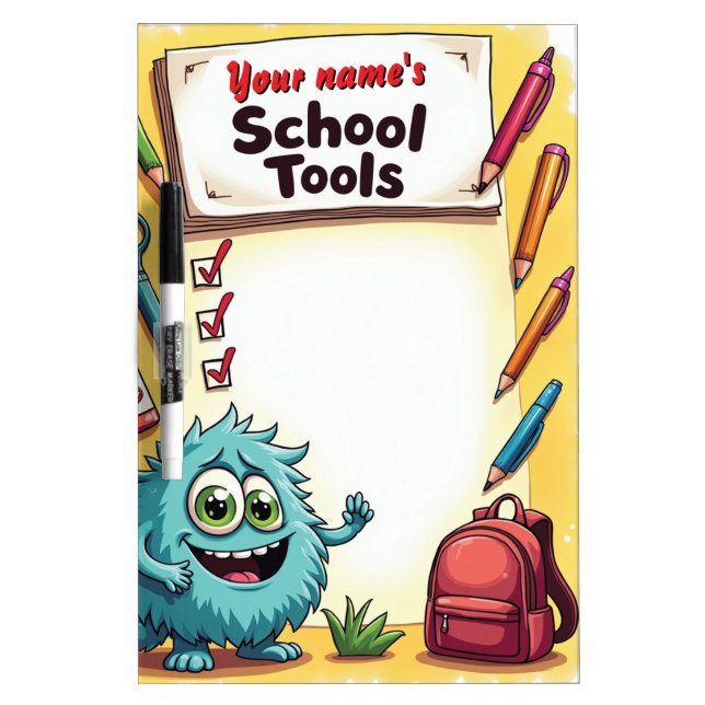 Editable Name School Supply Chart Dry Erase Board (Front)
