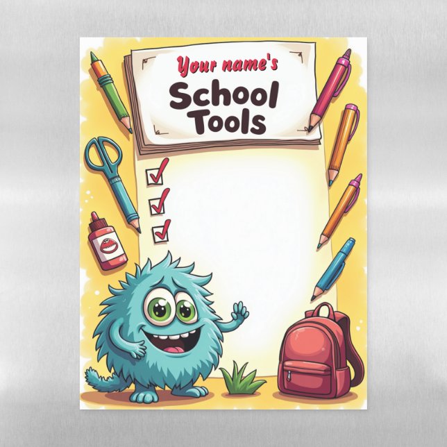 Editable Name School Supply Chart Magnetic Dry Erase Sheet (Vertical)