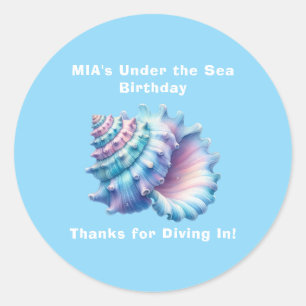 Editable Name Sea Shell Circle Sticker Girl