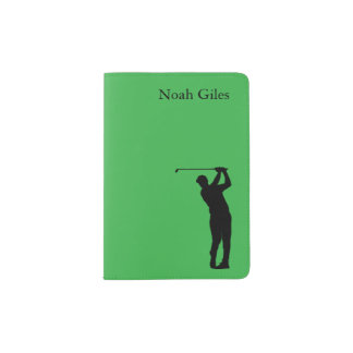 Editable Name Silhouette Golfer on Green Passport Holder