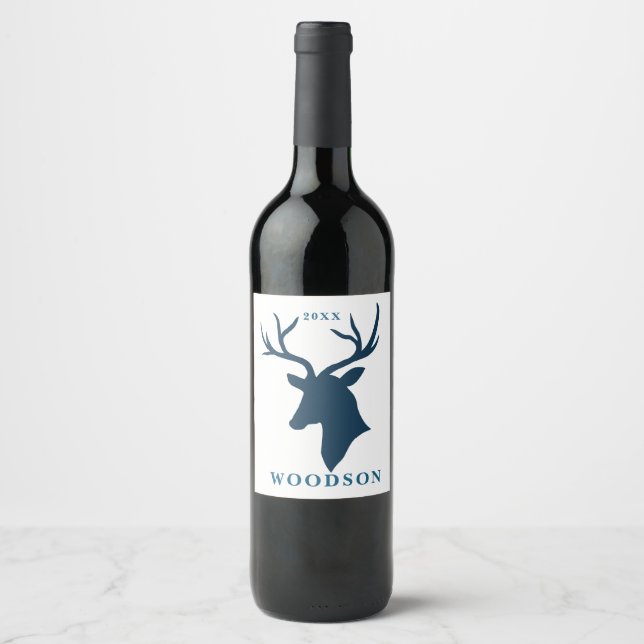 Editable Name & Year | Buck, Deer Wine Label (Front)
